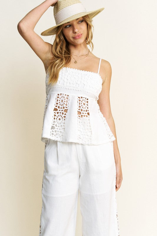 Crochet Detail and Pants Set (Blanco)