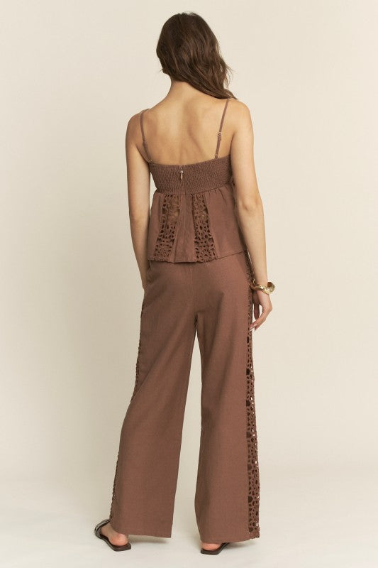 Crochet Detail and Pants Set ( Chocolate )