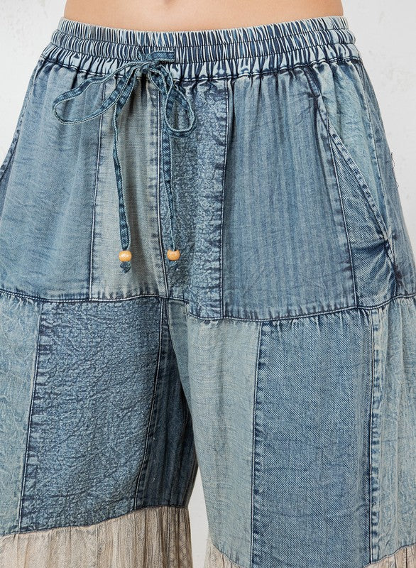 Pantalón Boho Patchwork con Encaje y Denim