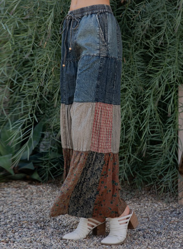 Boho Chic Tiered Patch Inserted Denim Pants
