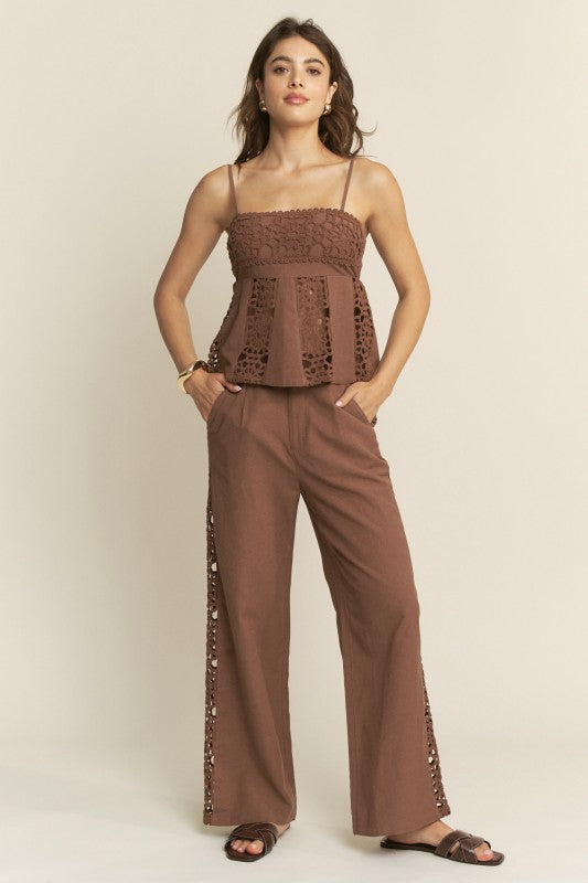 Crochet Detail and Pants Set ( Chocolate )