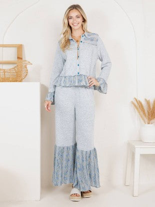 Boho Set Crochet Jacket Whith Bell Bottom Pants