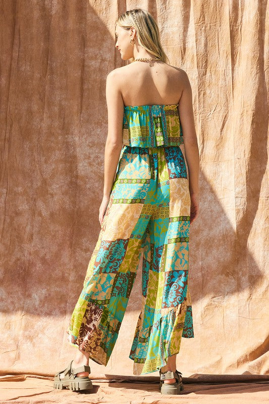 Printed Wide Leg Tube Jumpsuit