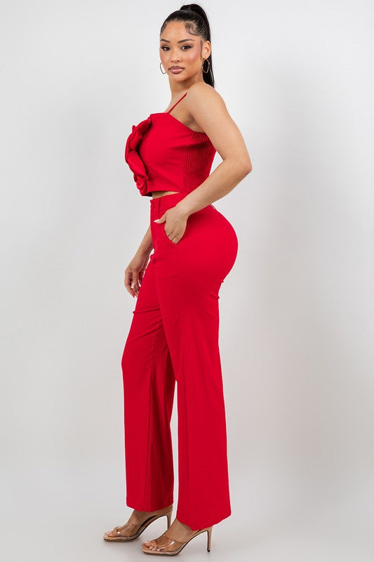 Two-pieces Flower Pants Set Red