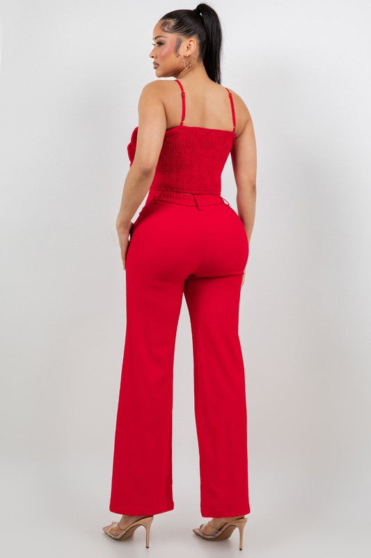 Two-pieces Flower Pants Set Red